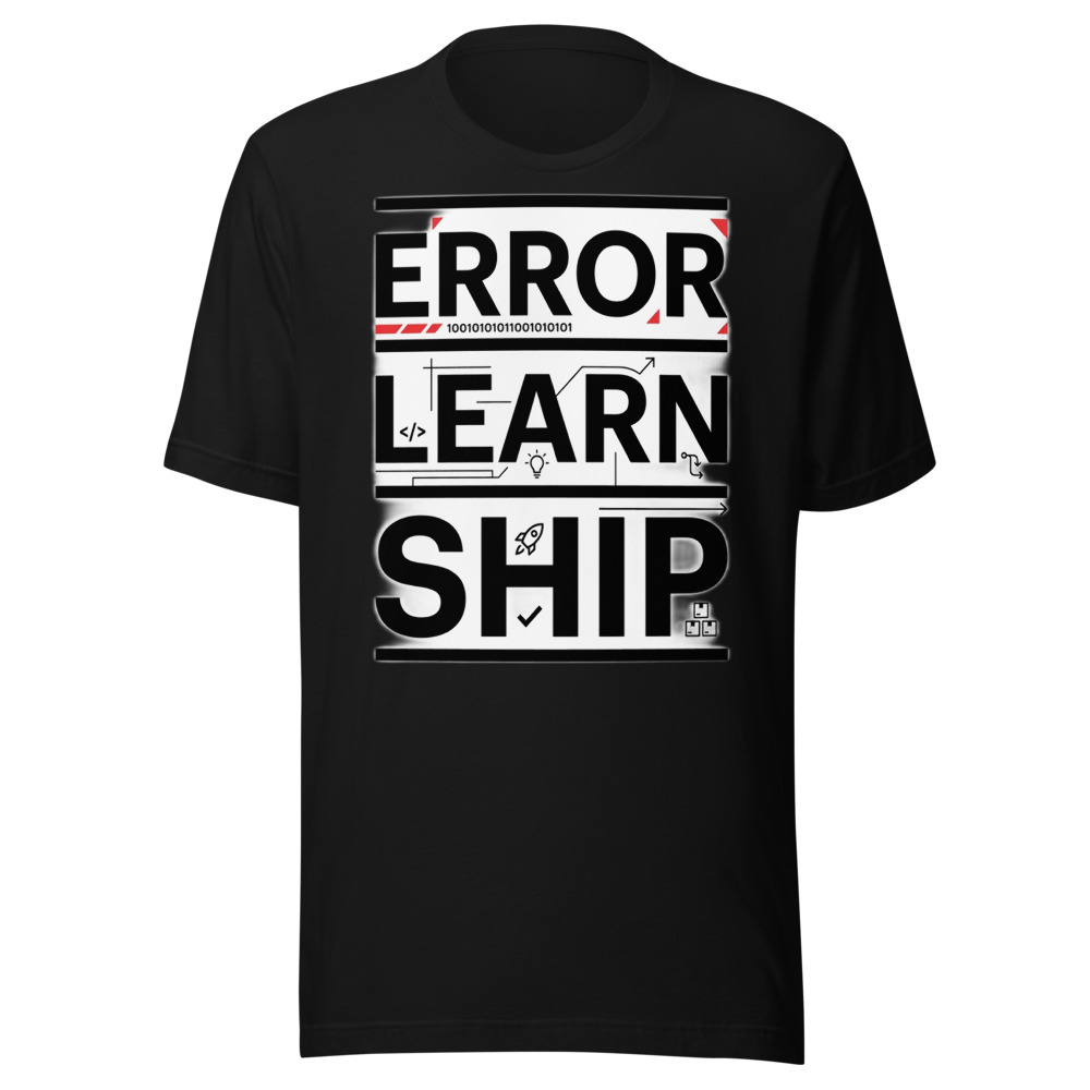 T-shirt Error Learn Ship — Cadeau développeur premium